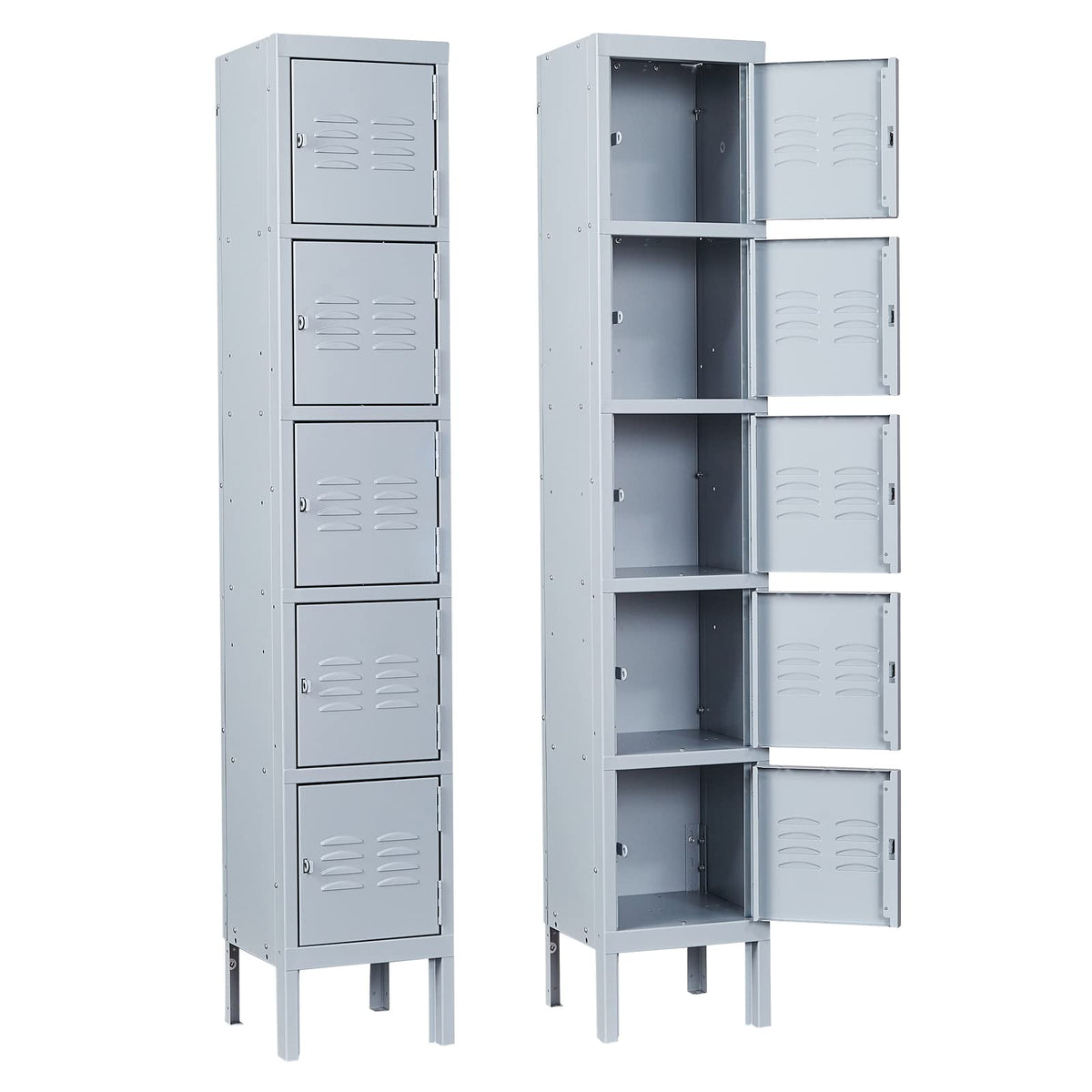 Anxxsu Metal Locker With 5 Doors, 5 Tier Steel Storage Lockers For School, Home, Office, Gym (Grey)