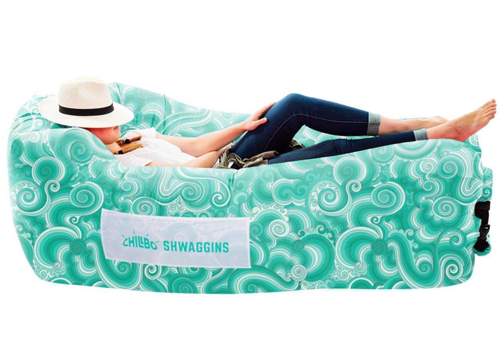 Chillbo Shwaggins Inflatable Couch - No-Pump Setup, Ripstop Polyester, Stability Pegs, Fun Prints, Portable Air Lounger for Beac