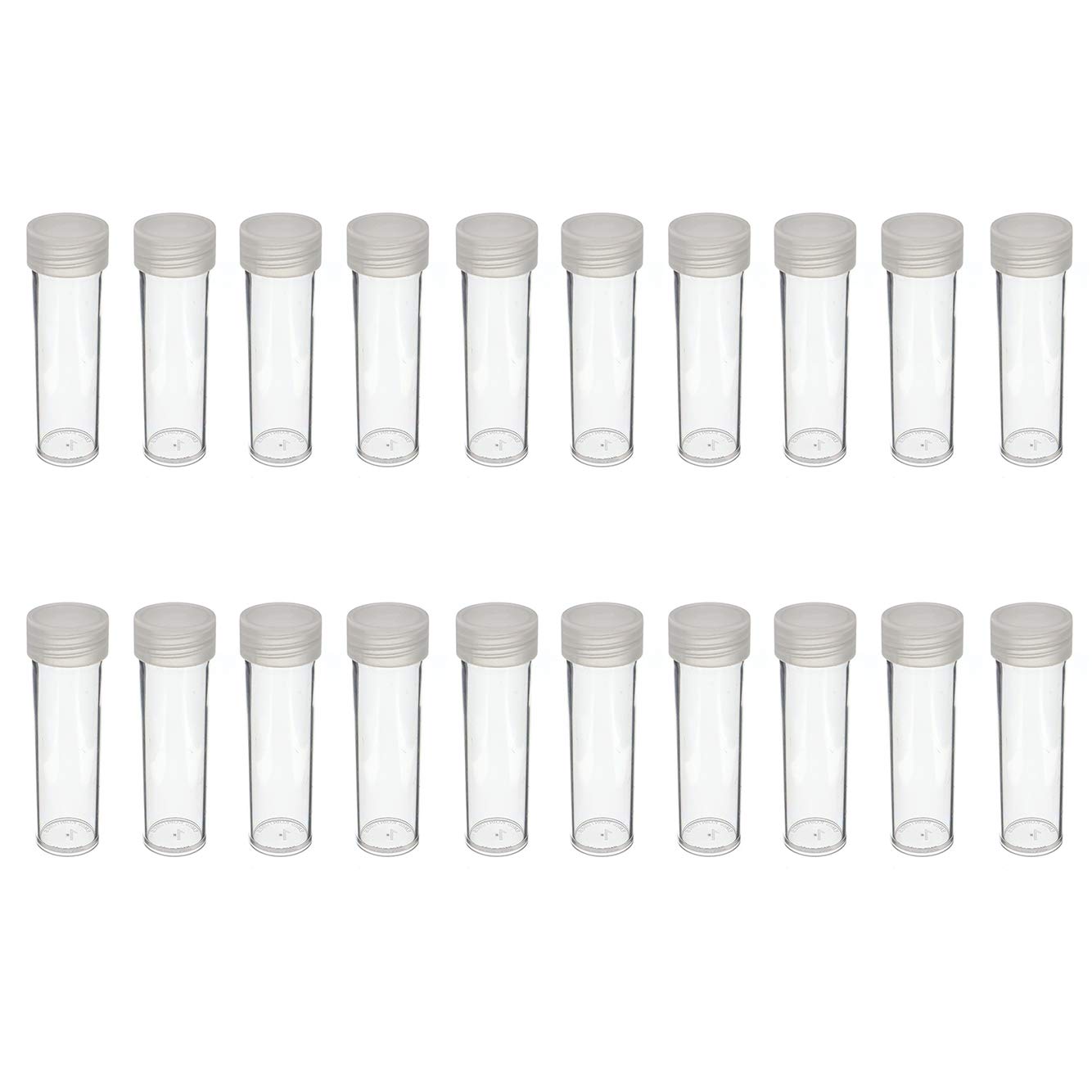 (20) Round Clear Plastic (Penny Cent) Size Coin Storage Tube Holders Screw On Lid (Transparent-20Pcs)