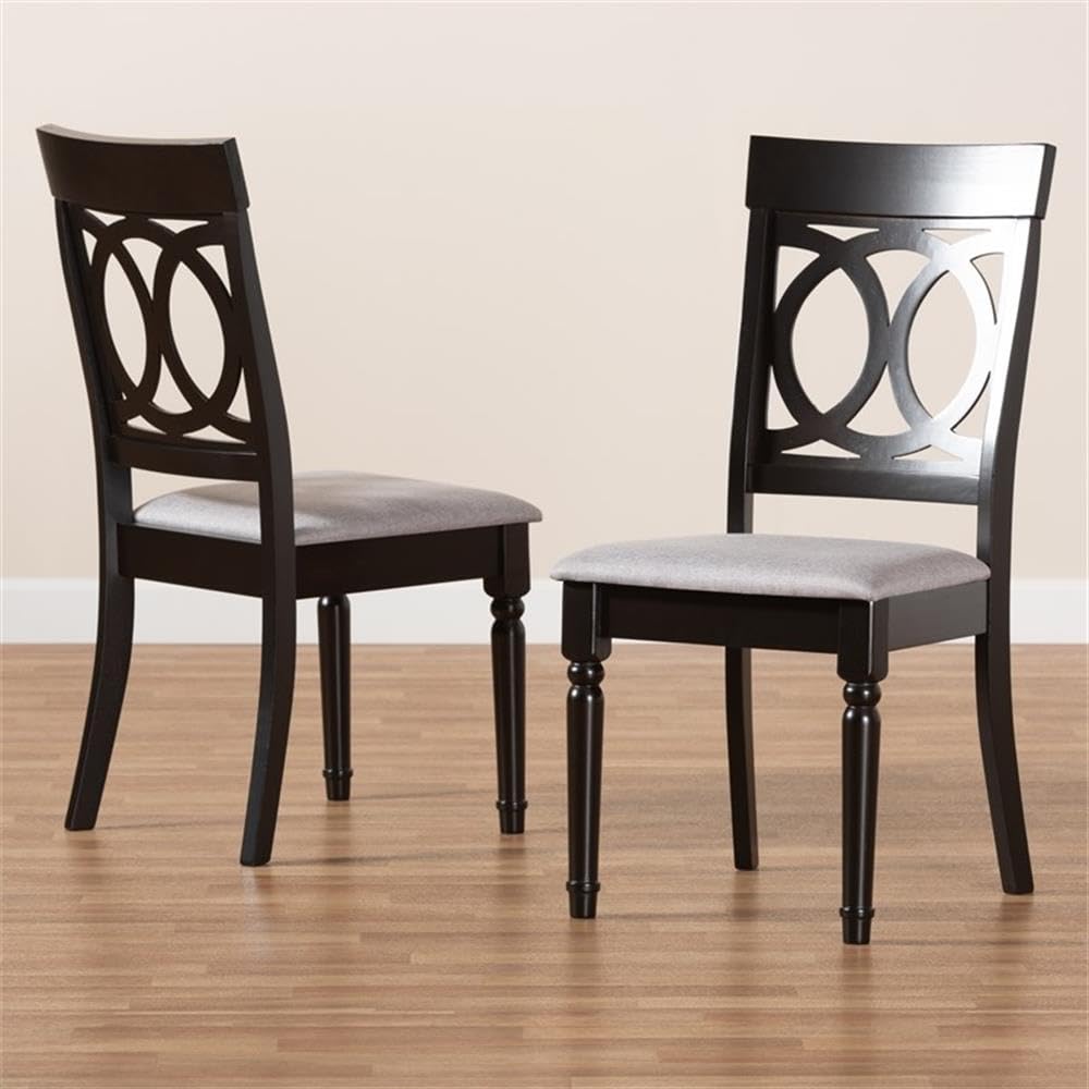 Baxton Studio Lucie Modern and Contemporary Grey Fabric Upholstered and Espresso Brown Finished Wood 2-Piece Dining Chair Set
