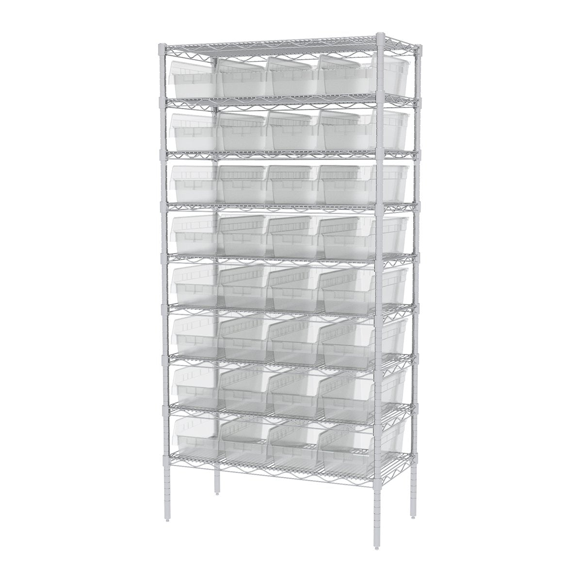 Akro-Mils 30088 Plastic Nesting Shelfmax Storage Bin Box, (18-Inch X 8-Inch X 6-Inch), Clear, (8-Pack)