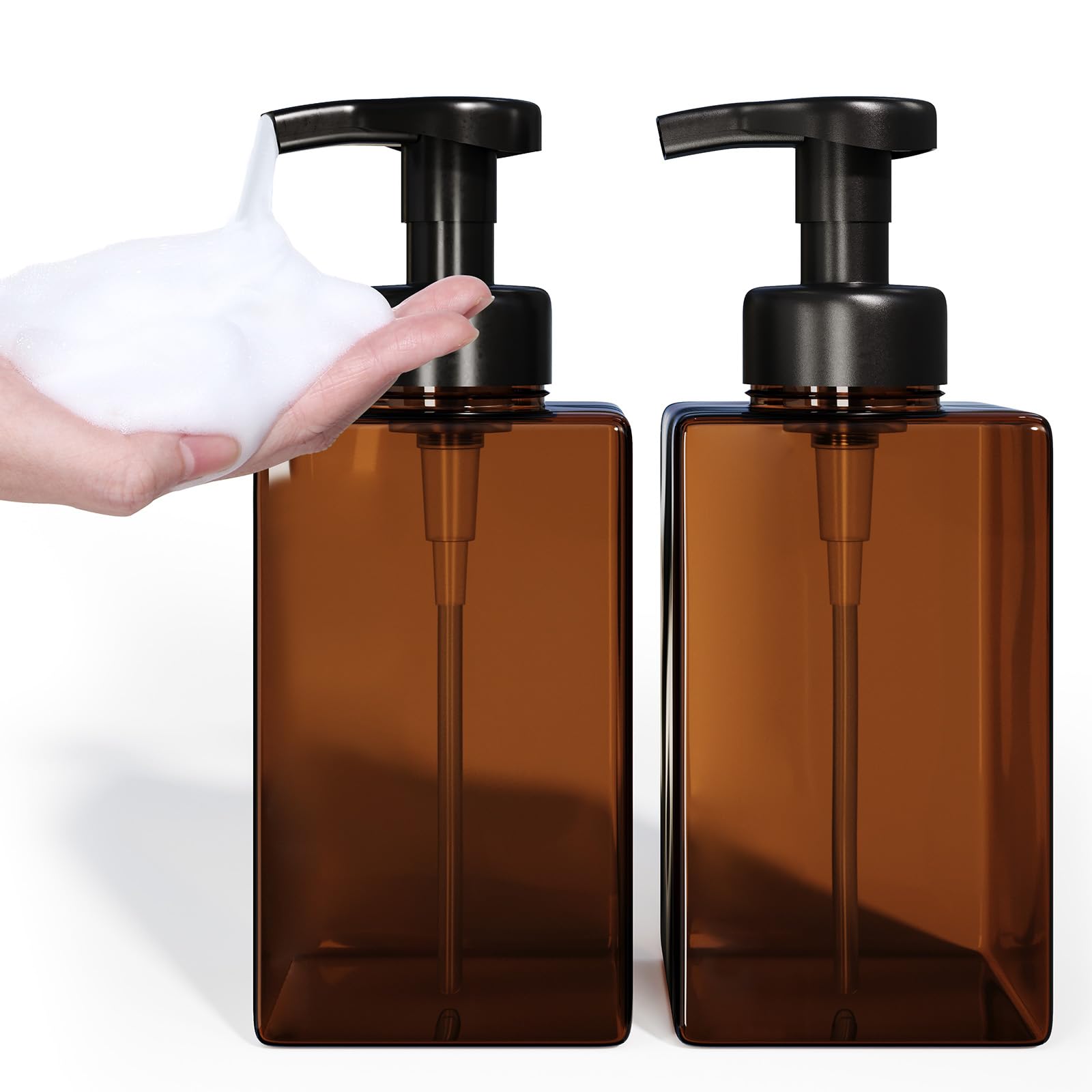 Kzeirm Foaming Soap Dispenser, Amber Foam Soap Dispenser, Refillable Foaming Hand Soap Dispenser, Set of 2 Foam Pump Bottle, Bro