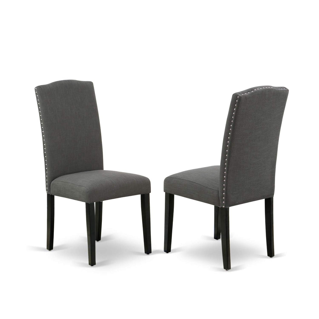 East West Furniture Duen7-Blk-20 Dudley 7 Piece Modern Dining Set Consist Of A Rectangle Wooden Table And 6 Dark Gotham Linen Fabric Upholstered Chairs, 36X60 Inch, Black