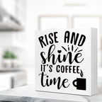 Rustic Rise And Shine It' Coffee Time Kitchen Sign Decor,Funny Kitchen Wood Block Signs,Farmhouse Kitchen Wooden Box Sin Decor F