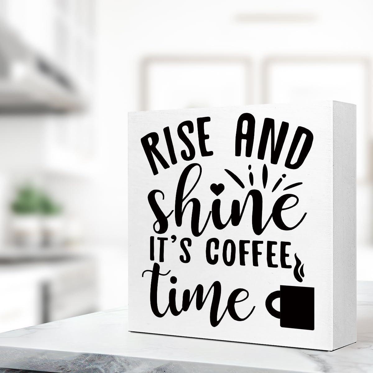 Rustic Rise And Shine It' Coffee Time Kitchen Sign Decor,Funny Kitchen Wood Block Signs,Farmhouse Kitchen Wooden Box Sin Decor F