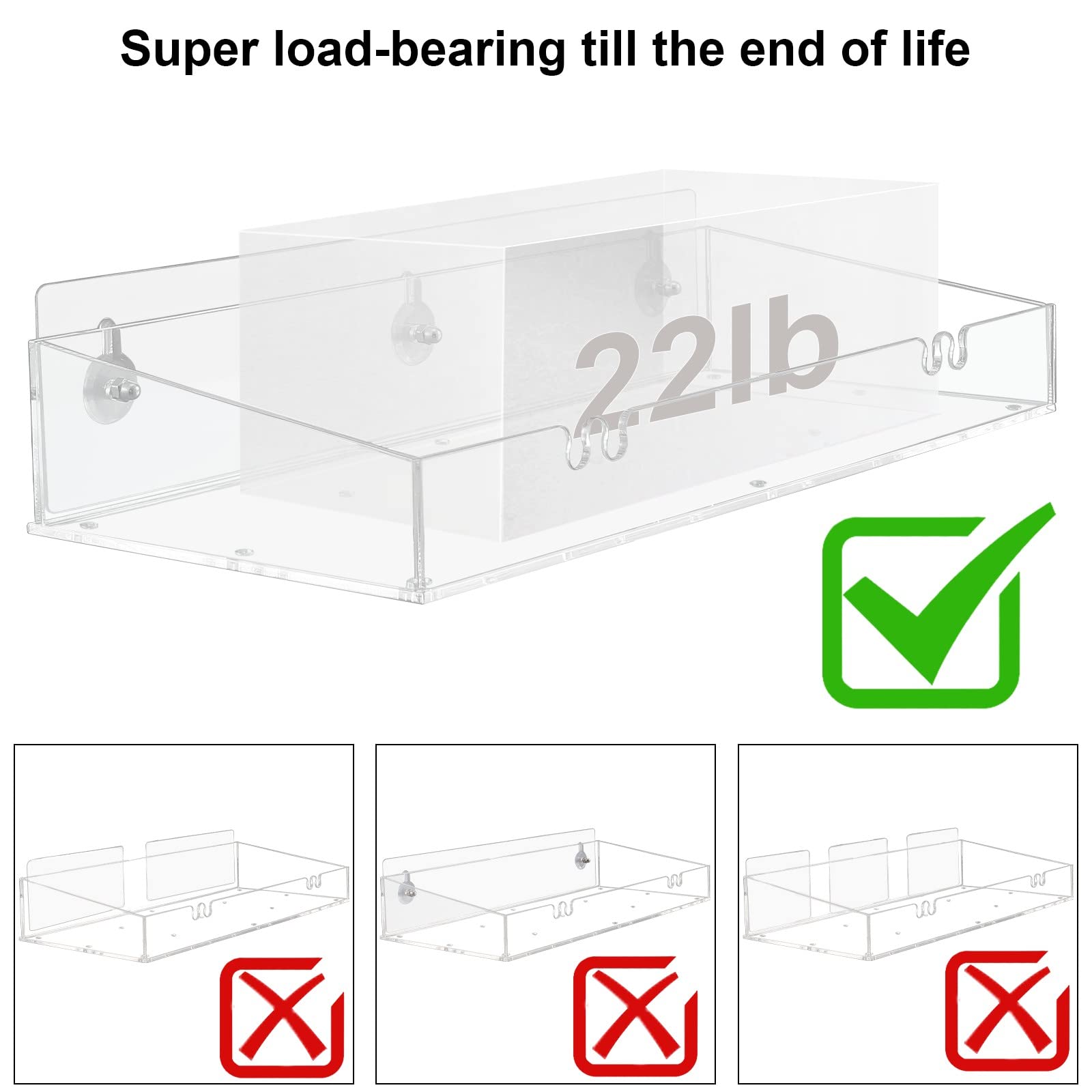 Durmmur 2Pack Acrylic Clear Shower Shelves, Adhesive Bathroom Shower Caddy Organizer, Transparent No Drilling Wall Floating Shel