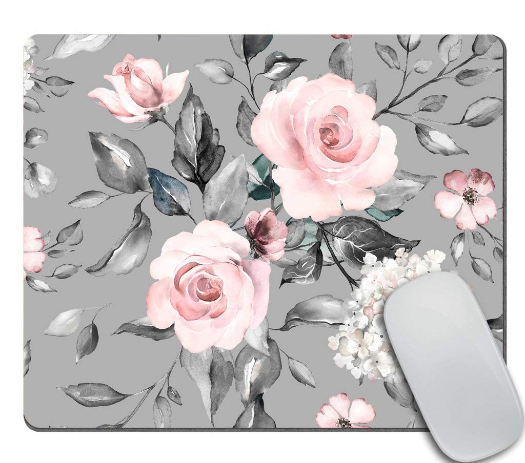 Amcove Spring Flowers And Leaves Mousepad Roses Mousepad Gray Pink Roses Mousepad Flowers Office Supplies Mousepad Floral Mouse