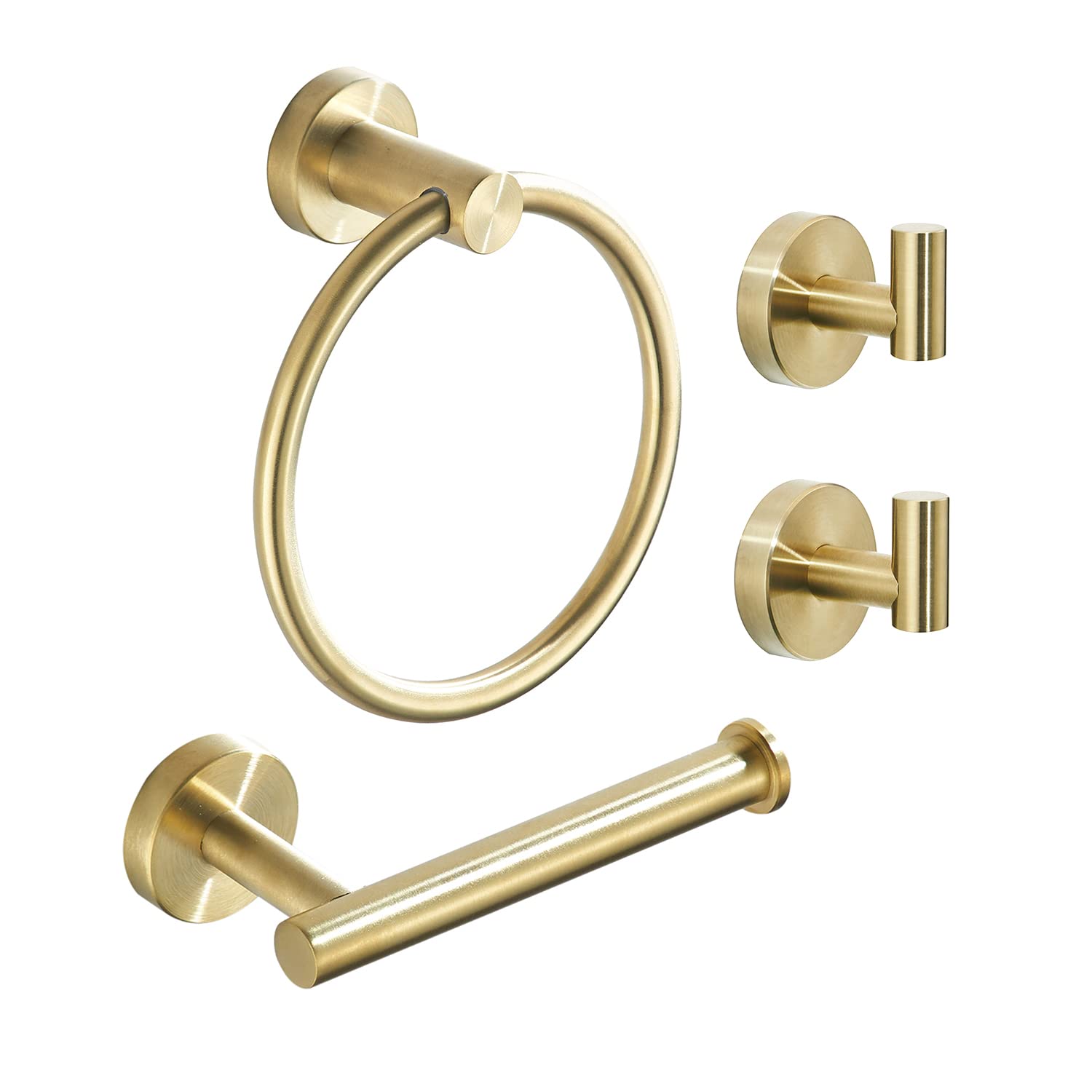 WEIKO Gold Bathroom Hardware Set, Brushed Gold Toilet Paper Holder Towel Ring and 2 Robe Hook Bathroom Accessories Hand Towel Ho