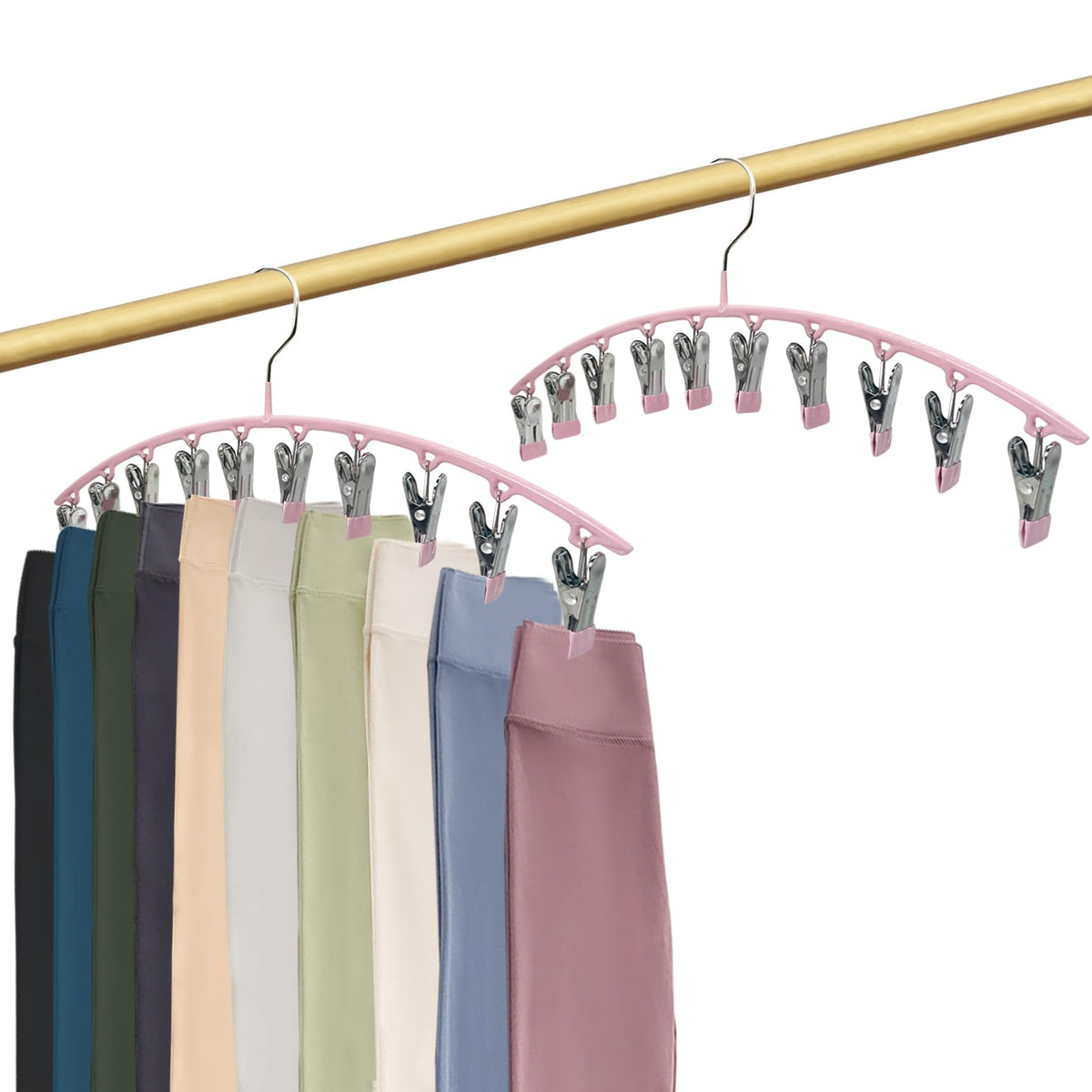 Legging Organizer Closet Organizers and Storage, Pants Hangers Space Saving with 10 Clips, 2 Pack Multi-Function Clothes Hangers