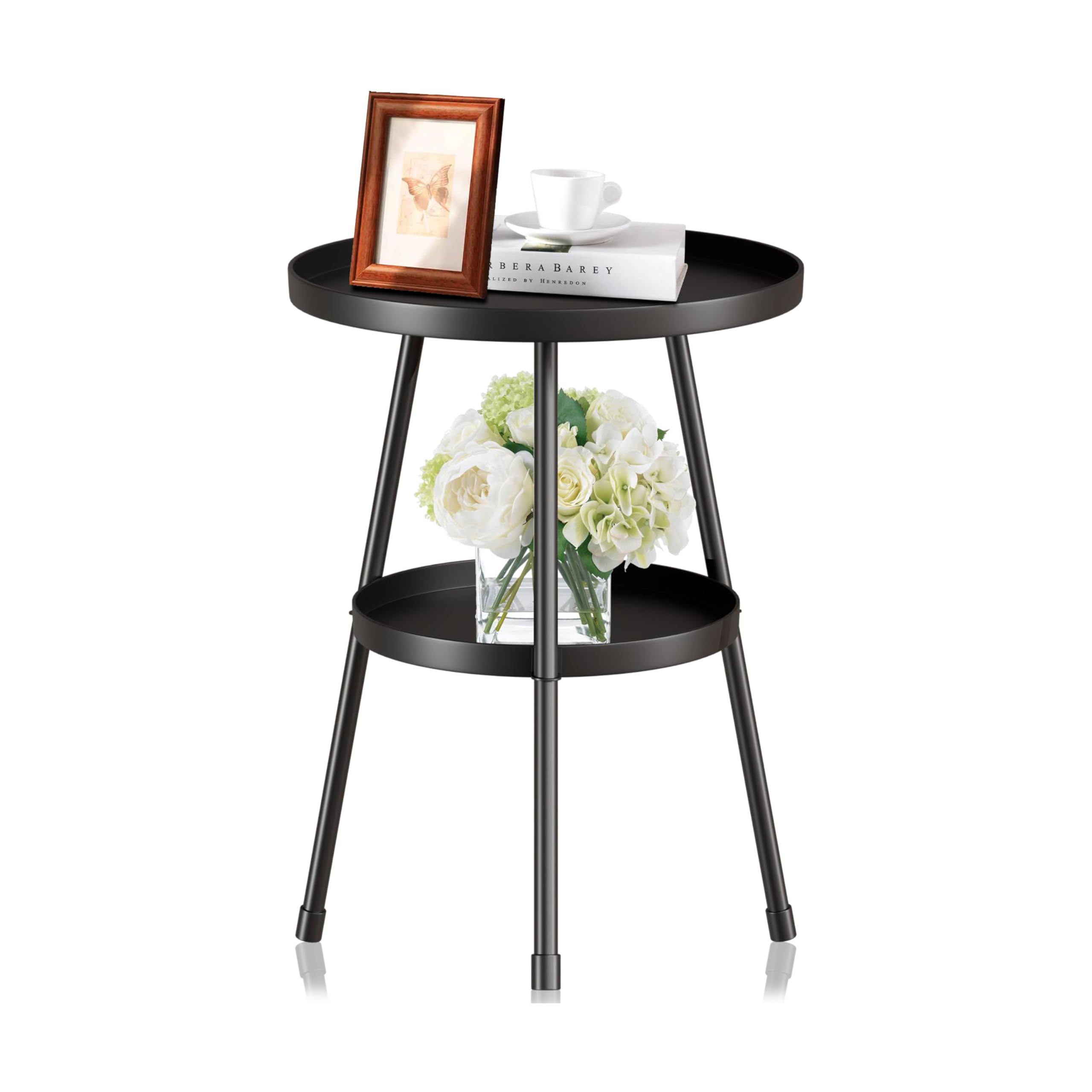 Small Side Table Round 2 Tier End Table Metal Round Coffee Tables Nightstand for Small Spaces Indoor Outdoor and Living Room Bed