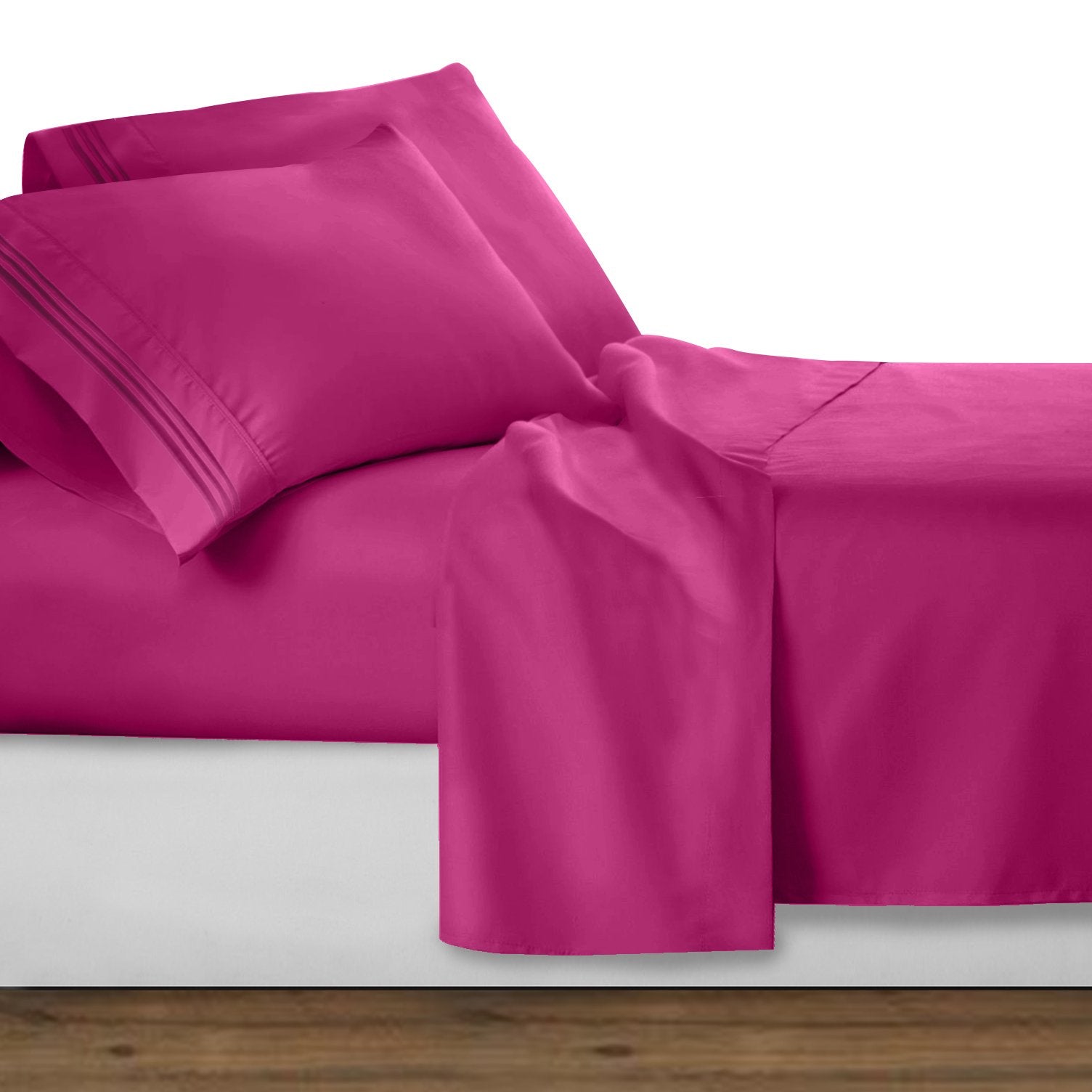 Clara Clark Bed Sheets, Premier 1800 Series 4 Piece Bed Sheet Set, Deep Pocket, Wrinkle, Fade, Stain Resistant, Luxury Soft Bedding Sheets & Pillowcases, California King, Magenta