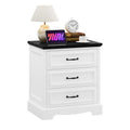 21.7 W White Farmhouse Nightstand with Charging Station,Wood Night Stand End Table with 3 Drawers Storage, Modern Side Table Bed