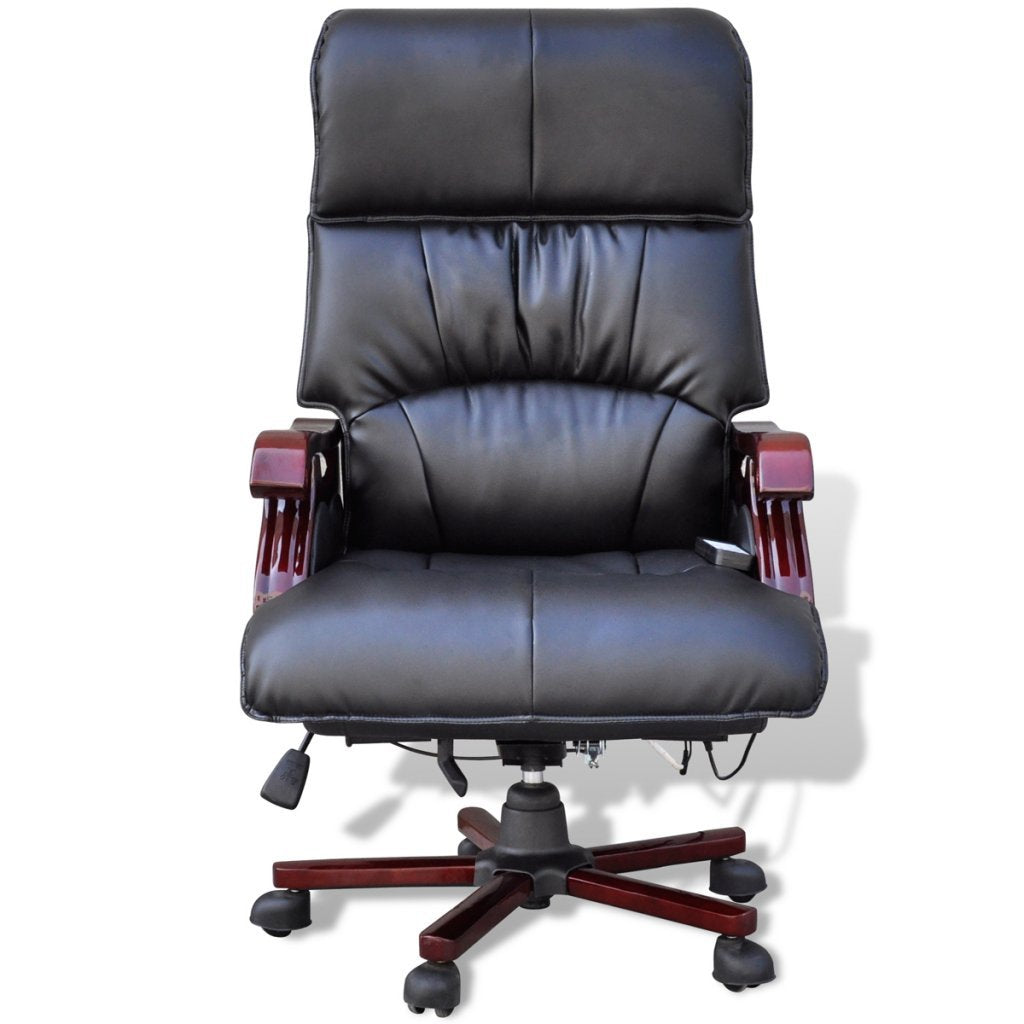 vidaXL Black Real Leather Office Armchair Massage Chair w/ Remote Recliner Tilt Swivel