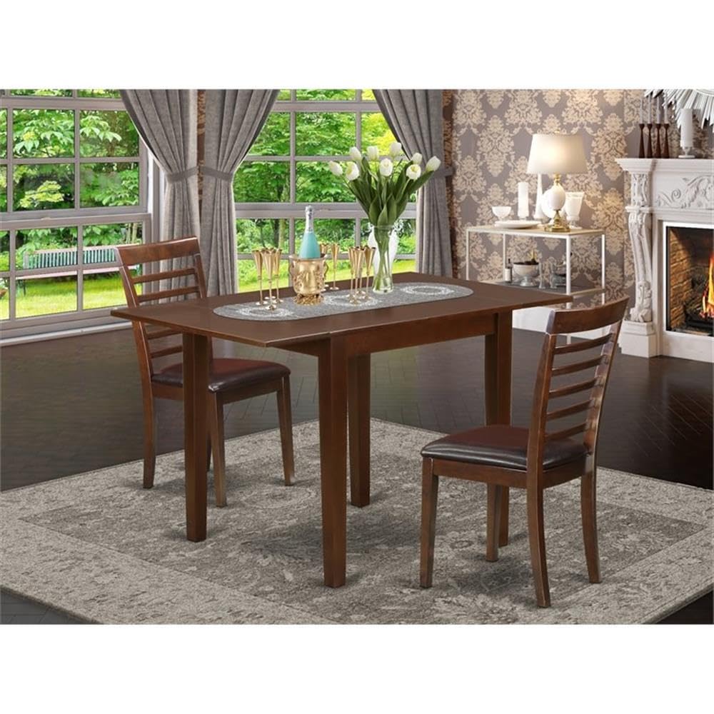 East West Furniture Ndml3-Mah-Lc 3 Piece Kitchen Table Set For Small Spaces Contains A Rectangle Dining Table With Dropleaf And 2 Faux Leather Upholstered Chairs, 30X48 Inch, Mahogany