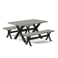 East West Furniture X2-696 3 Piece Modern Dining Table Set Contains a Rectangle Wooden Table with X-Legs and 2 Dining Room Bench, 36x60 Inch, Multi-Color