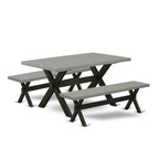 East West Furniture X2-696 3 Piece Modern Dining Table Set Contains a Rectangle Wooden Table with X-Legs and 2 Dining Room Bench, 36x60 Inch, Multi-Color