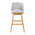 Flash Furniture Julia Set of 2 Transitional Bar Stools - Gray Faux Linen Upholstery - Silver Nailhead Trim - 30 Inch - Walnut Finish Wood Frames