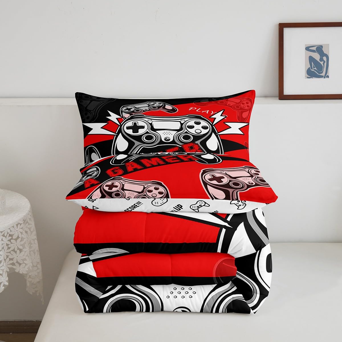 Erosebridal Gamer Comforter Sets For Boys Full Size,Gaming Bedding Sets For Boys Kids Teens Gamepad Gaming Comforter Set Game Ro