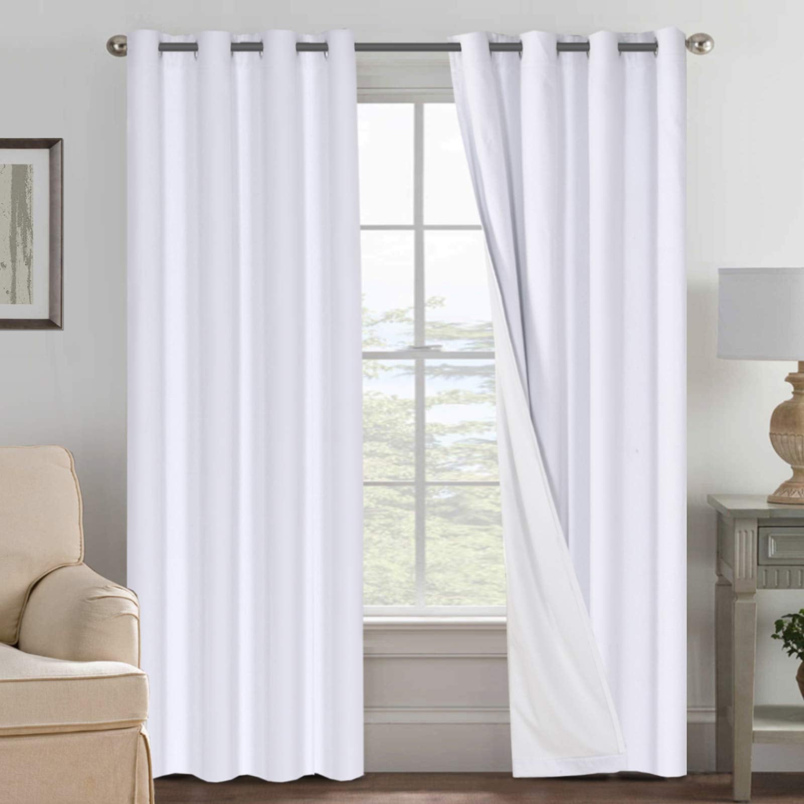 H.VERSAILTEX White Blackout Curtains, Thermal Curtains 96 inches Long 100% Blackout Textured Linen Look Curtain Draperies Anti-R