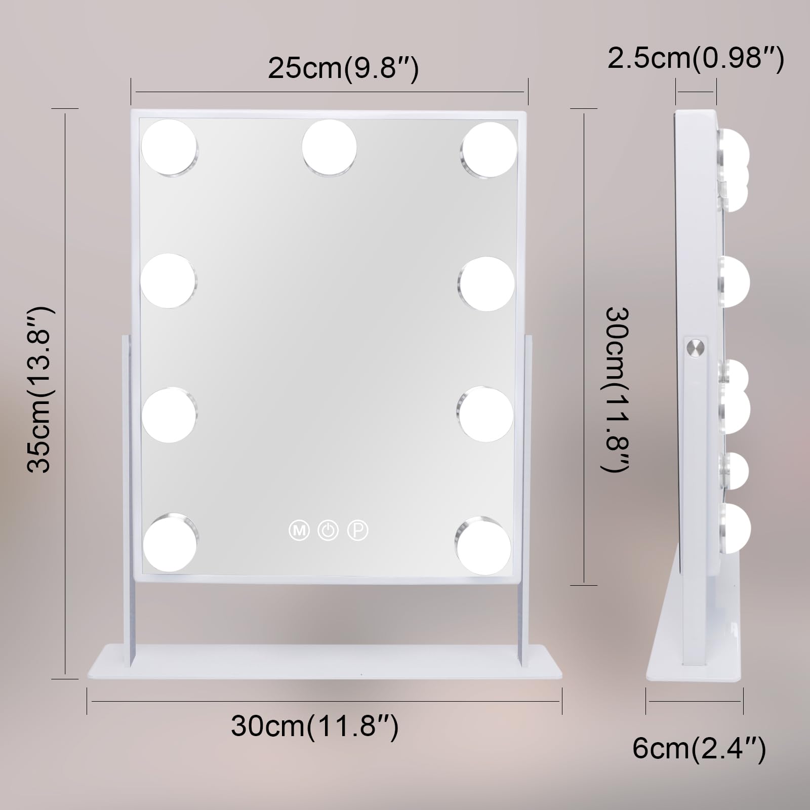 Leishe Vanity Mirror With Lights Hollywood Lighted Makeup Mirror With 9 Dimmable Bulbs & 3 Color Lighting Modes, Detachable 10X
