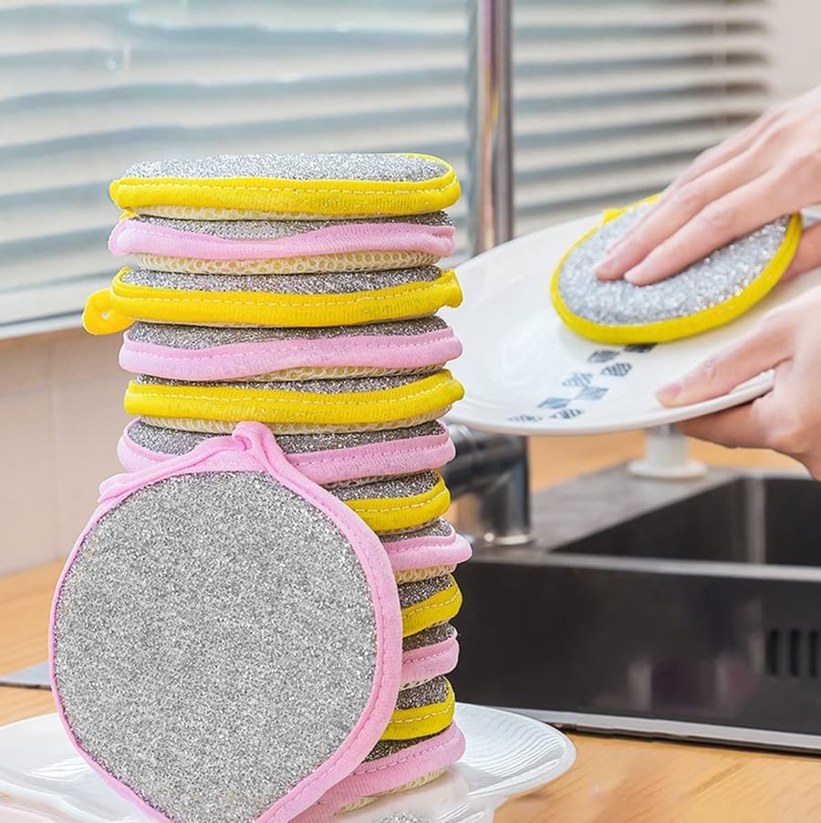 Memorable Enterprise 5PCS DoubleSided Cleaning Brush Stainless Steel Sponge Dishwashing Brush Microfiber Cloth Magic Sponge Cle
