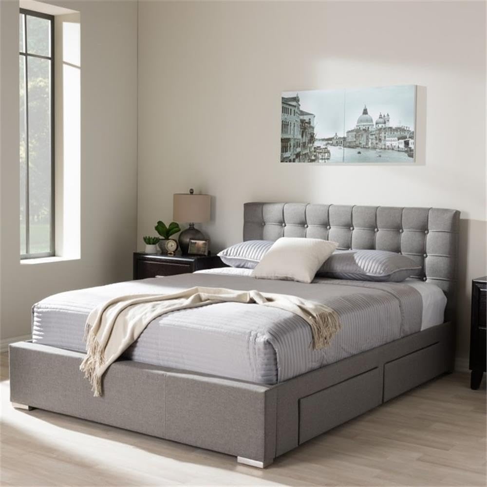 Baxton Studio Rene 4-Drawer Storage Platform Bed Grey/King