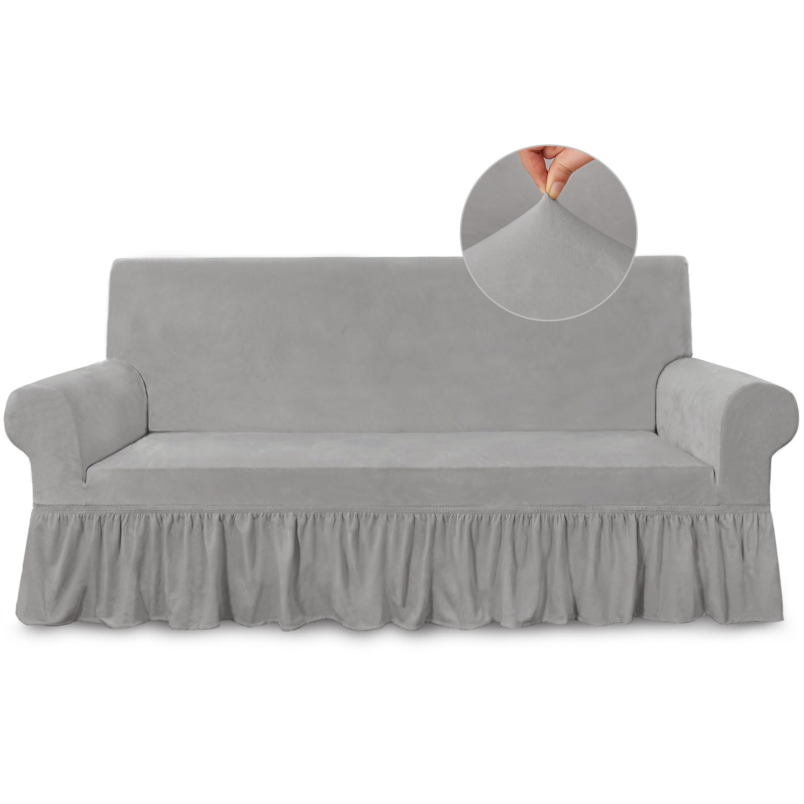 Niceec Sofa Cover Super Soft 1-Piece Light Grey Sofa Slipcover For Sofas Stretch Universal Spandex Couch Covers For Living Room Easy Fit Washable Furniture Sofa Protector With Skirt