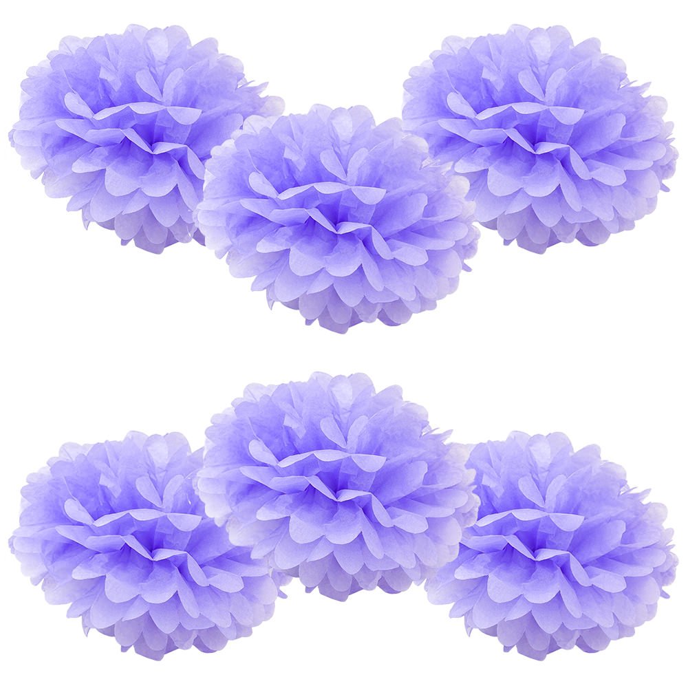 WYZworks Set of 6 - Lavender 12 - (6 Pack) Tissue Pom Poms Flower Party Decorations for Weddings, Birthday, Bridal, Baby Showers