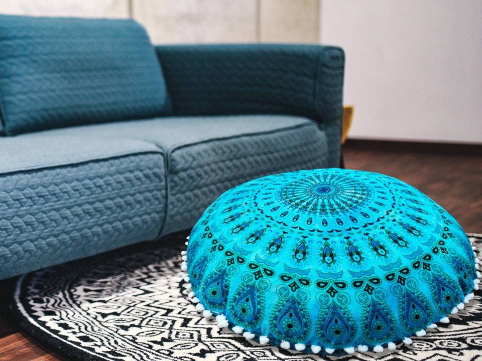 My Dream Carts 32 Inch Round Pillow Cover Only Floor Cushion Cover Pouf Case Indian Mandala Meditation Cushion Cover Ottoman Hom