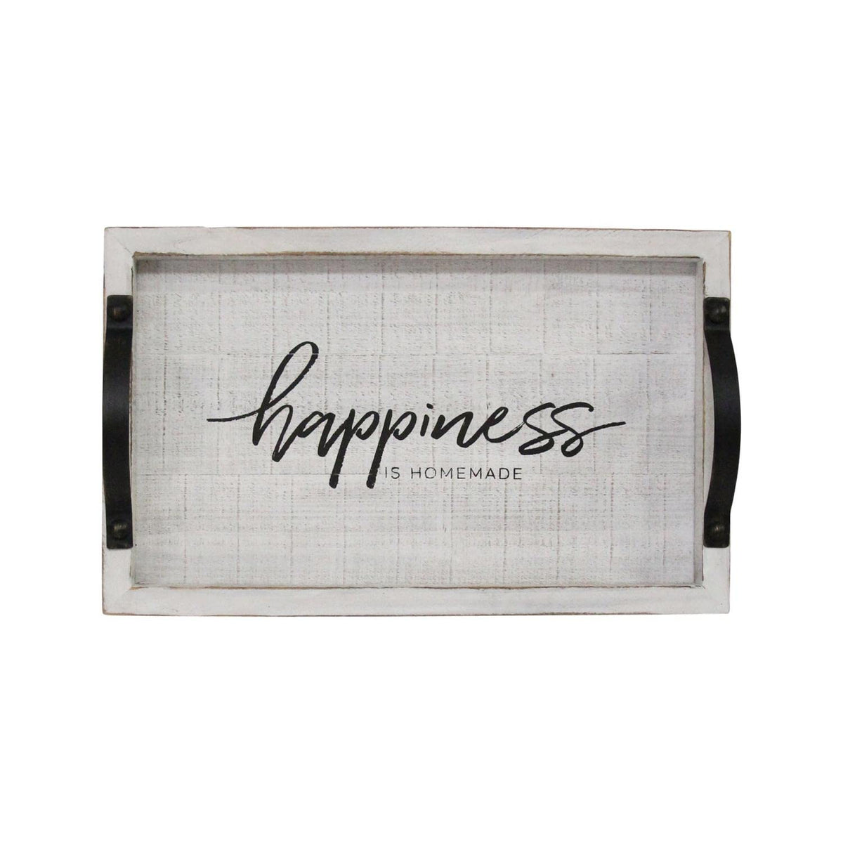 Stratton Home Décor Stratton Home Decor Happiness Wood Tray, 18.00W X 11.00D X 2.75H, White