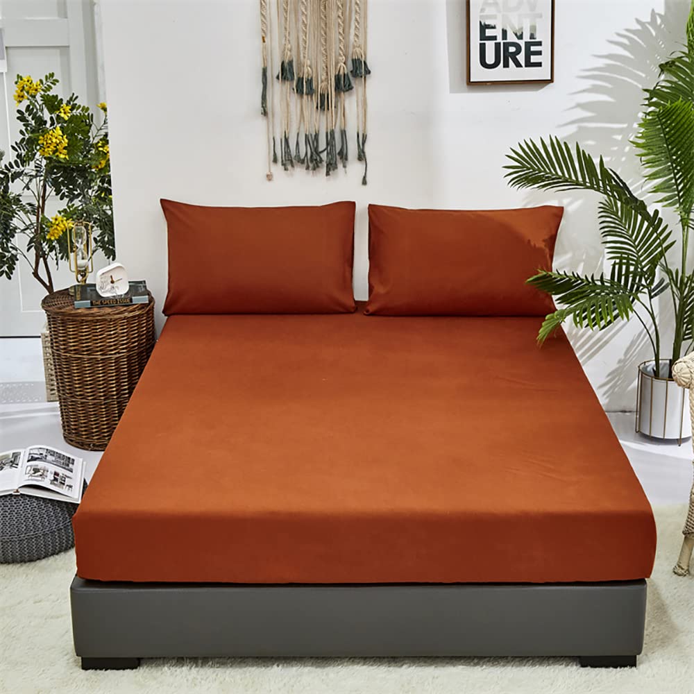 Karever Solid Rust Bed Sheet Set Burnt Orange 4 Pieces Bedding Sheet Set 1 Fitted Sheet 1 Flat Sheet With 2 Pillowcases Queen Si