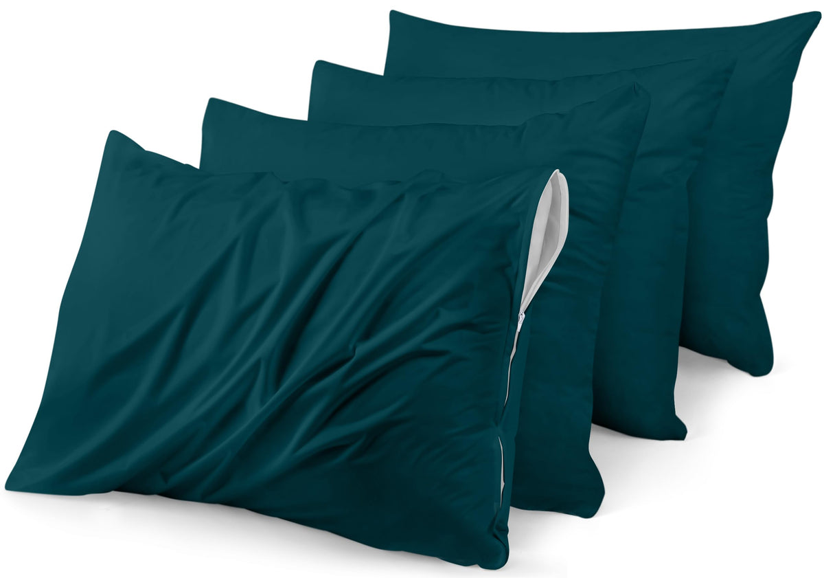 Utopia Bedding Waterproof Pillow Protectors Zippered (4 Pack, Teal) King Size, Bed Bug Proof Pillowcases, Pillow Encasement Cove