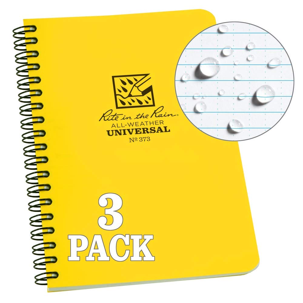 Rite In The Rain Weatherproof Side Spiral Notebook, 4.625' X 7', Yellow Cover, Universal Pattern, 3 Pack (No. 373L3)