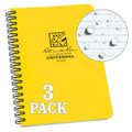 Rite In The Rain Weatherproof Side Spiral Notebook, 4.625' X 7', Yellow Cover, Universal Pattern, 3 Pack (No. 373L3)