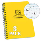 Rite In The Rain Weatherproof Side Spiral Notebook, 4.625' X 7', Yellow Cover, Universal Pattern, 3 Pack (No. 373L3)