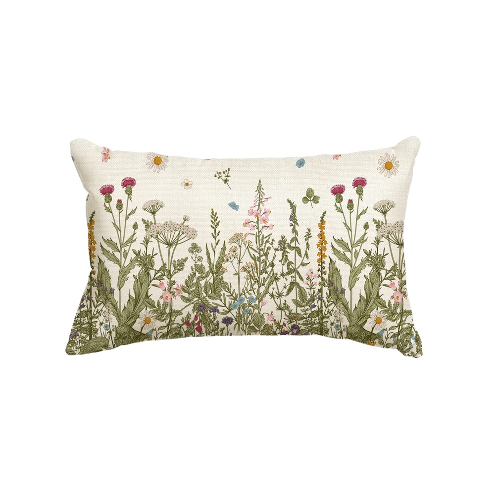 Avoin Colorlife Wildflowers Spring Throw Pillow Cover, 12 X 20 Inch Flower Cushion Case Decoration For Sofa Couch