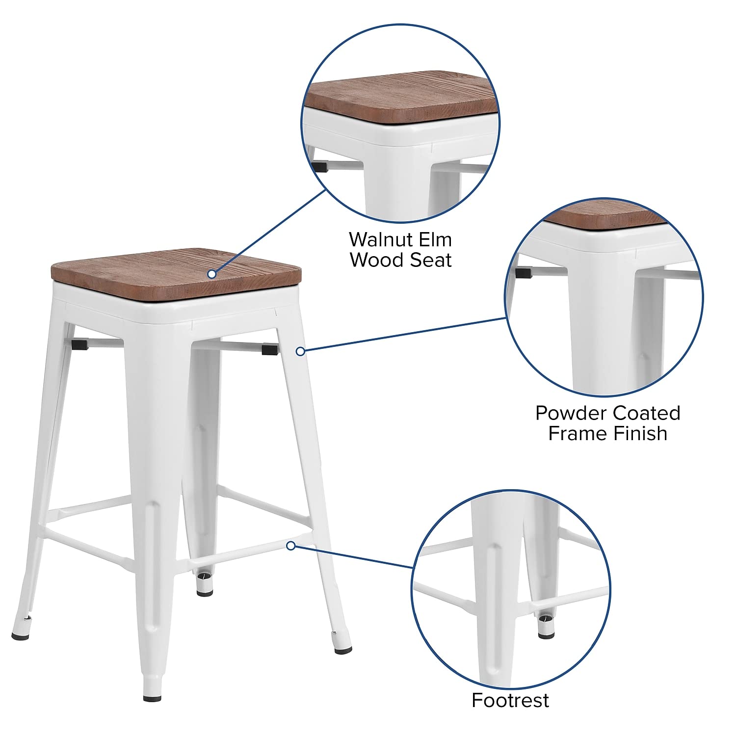 Flash Furniture Lily 24' High Backless White Metal Counter Height Stool With Square Wood Seat (Pack Of 1)