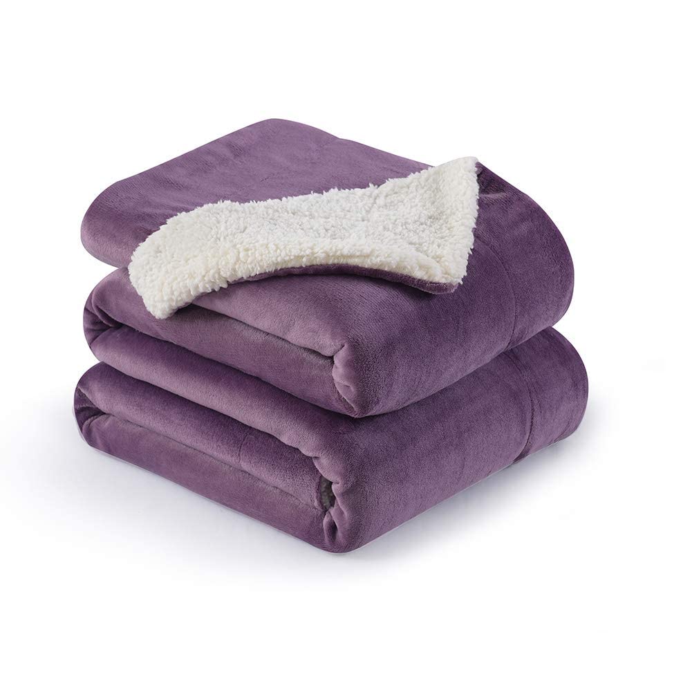 Nanpiper Flannel Blanket Reversible Sherpa Throw Blanket Super Soft Fuzzy Plush Microfiber (50'X60' Cassis Purple)
