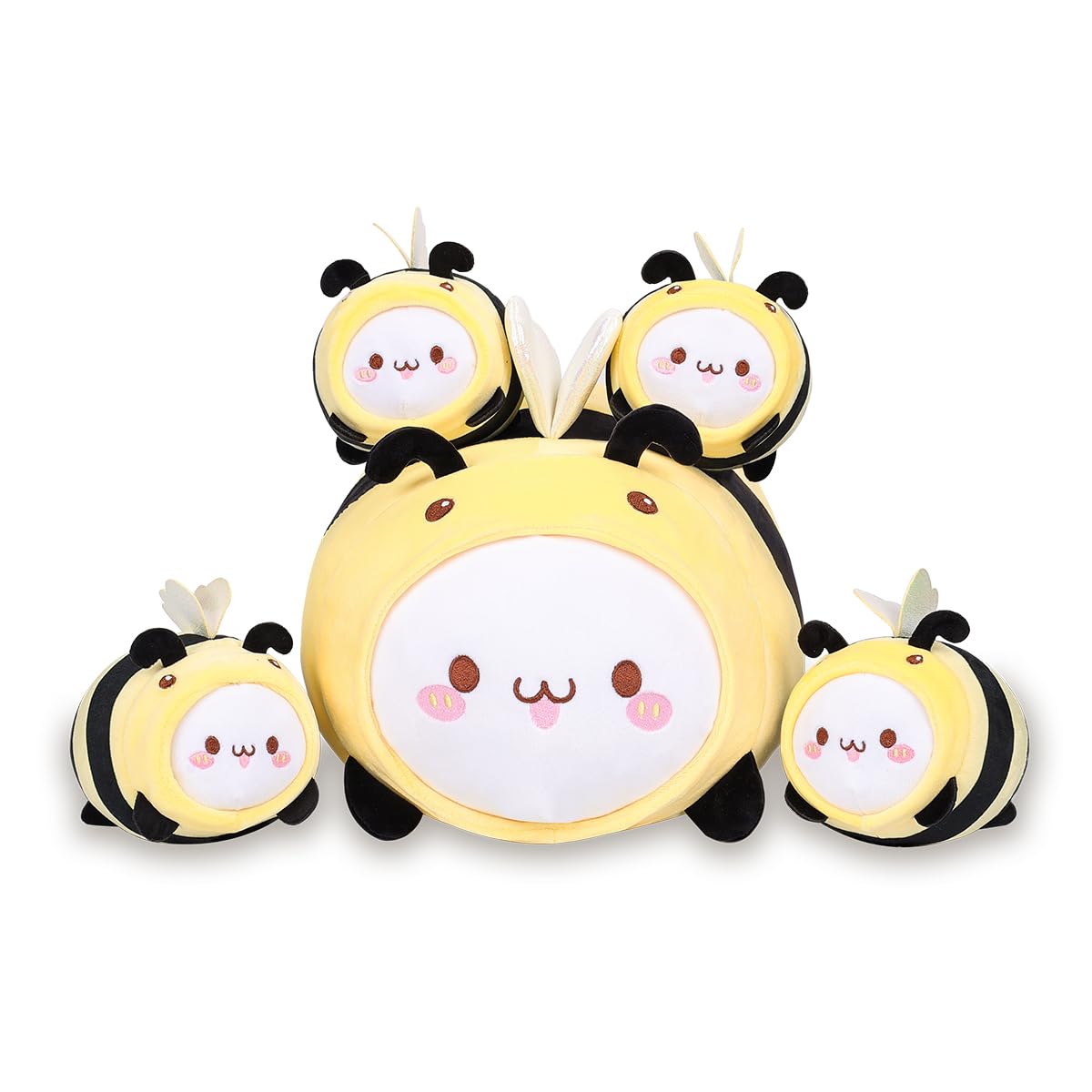 Alayger Plush Cat Bee Pillow Mommy Stuffed Animal With 4 Little Bee Cat Plushies, Super Soft Kawaii Kitten Hugging Pillow Toy Gi