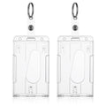 Tiesome Id Card Badge Holder With Keyring, 2 Pack Heavy Duty Badge Holders Keychain Hard Plastic Clear Card Protector Thumb Slot