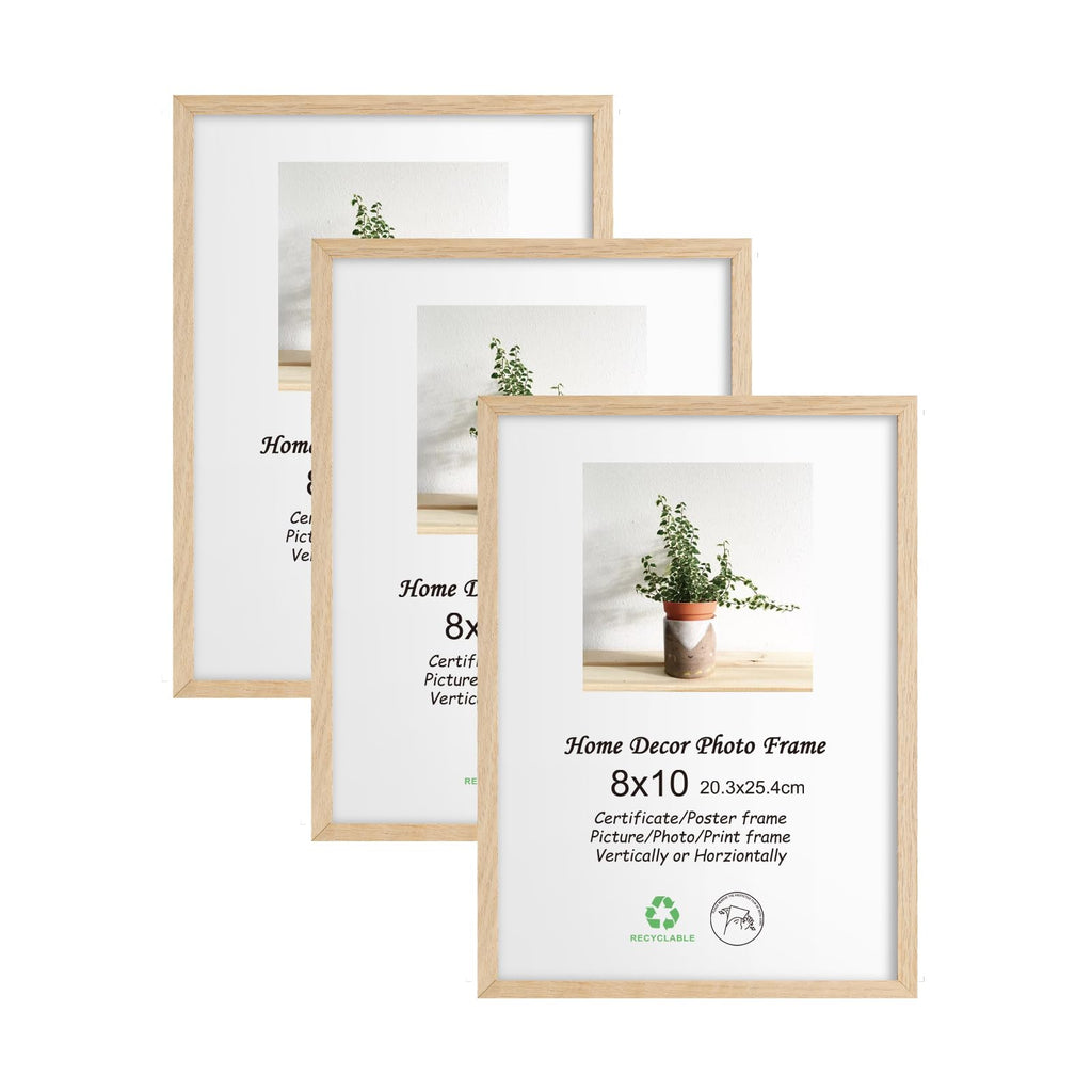 LYYYXGYP 8x10 OAK Wood Picture Frame 3 Pack Wooden Photo Frame Natural Solid Wood Color Frame with Plexiglass for Wall Hanging o