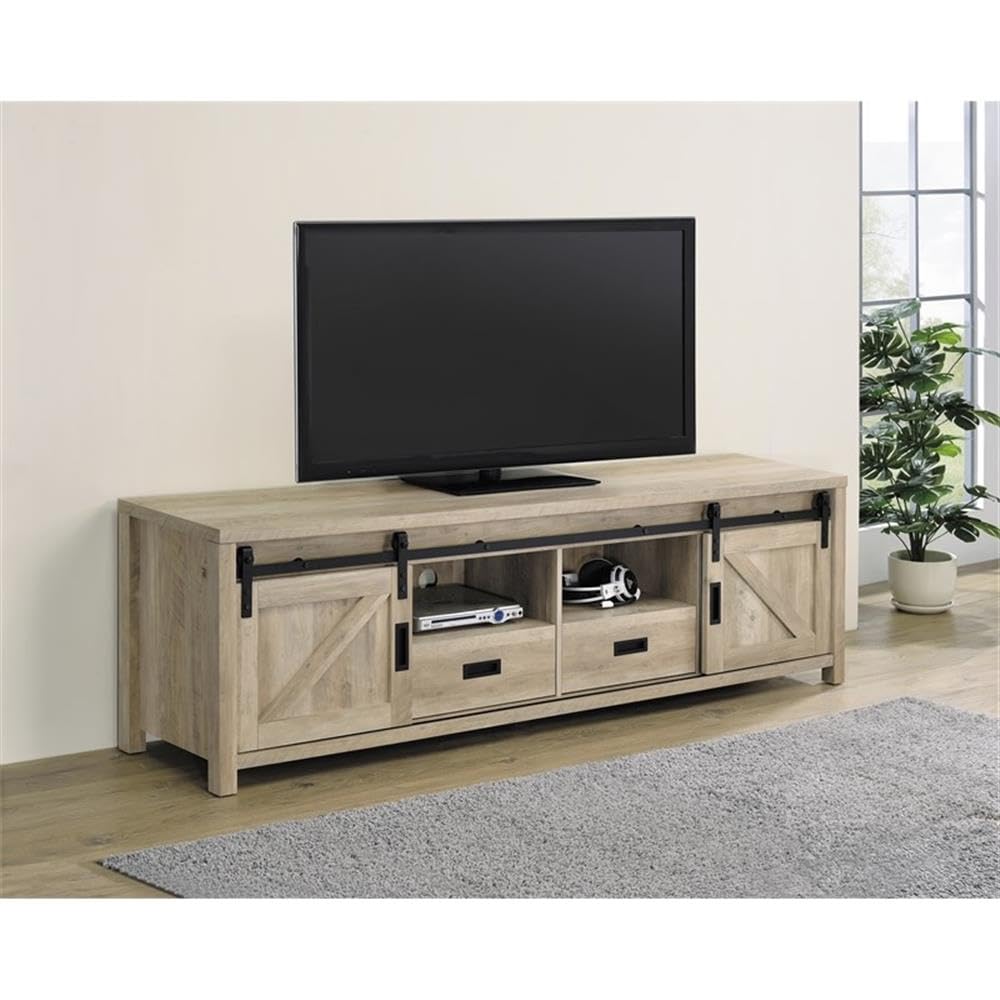 Coaster Home Furnishings Madra Rectangular TV Console with 2 Sliding Doors Antique Pine
