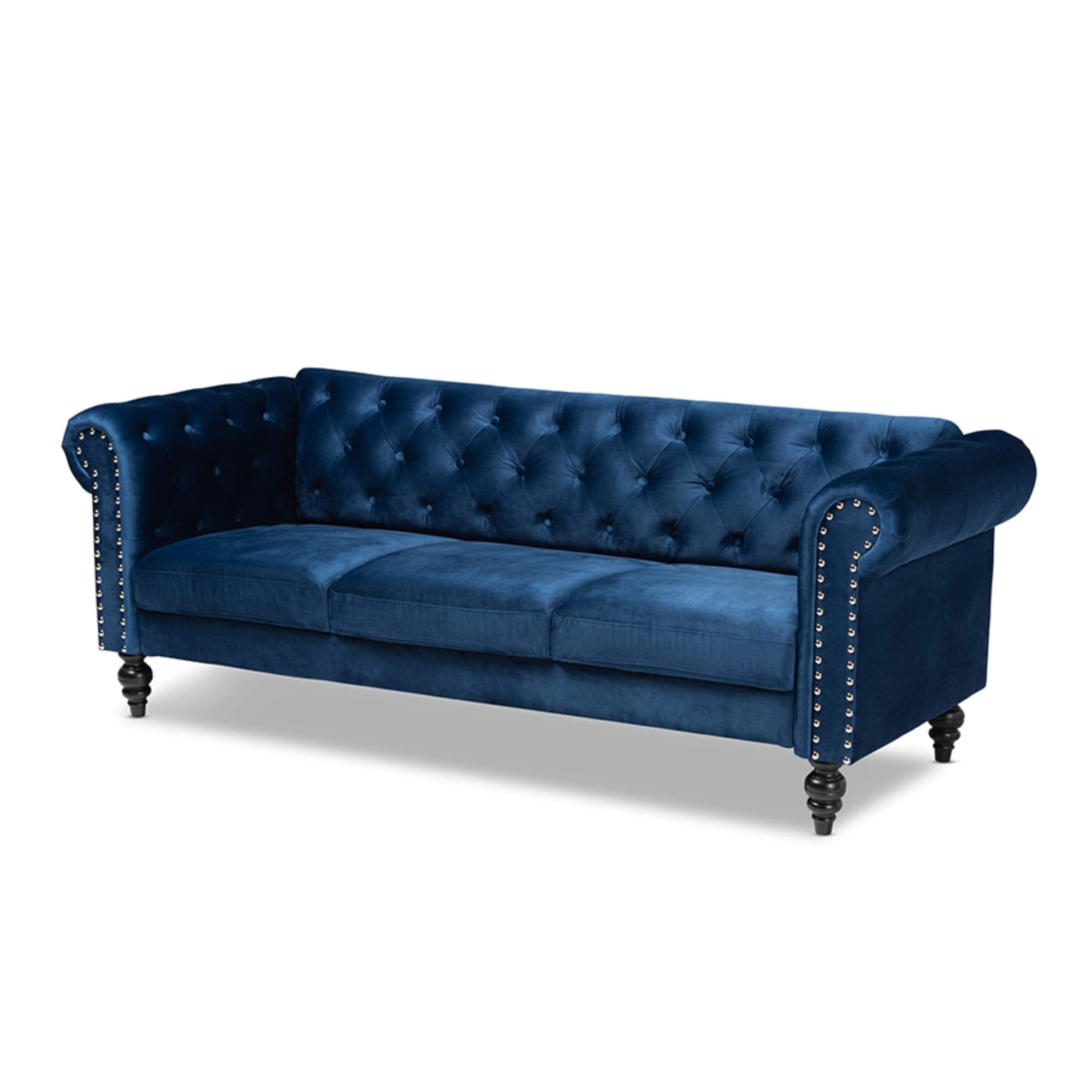 Baxton Studio Emma Traditional And Transitional Grey Velvet Fabric Upholstered And Button Tufted Chesterfield Sofa