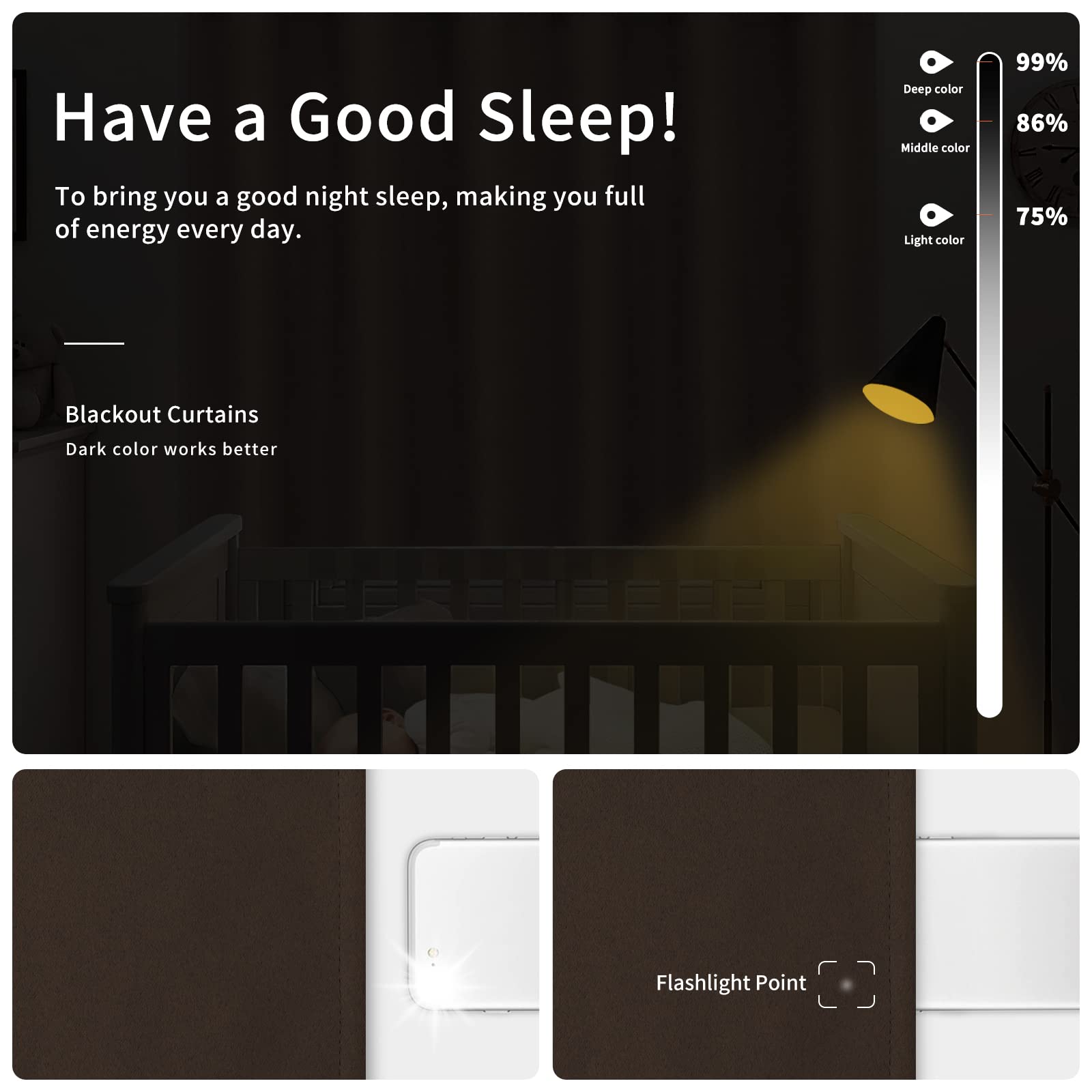 Easy-Going Blackout Curtains For Bedroom, Solid Thermal Insulated Grommet And Noise Reduction Window Drapes, Room Darkening Curtains For Living Room, 2 Panels(46X84 In, Dark Brown)