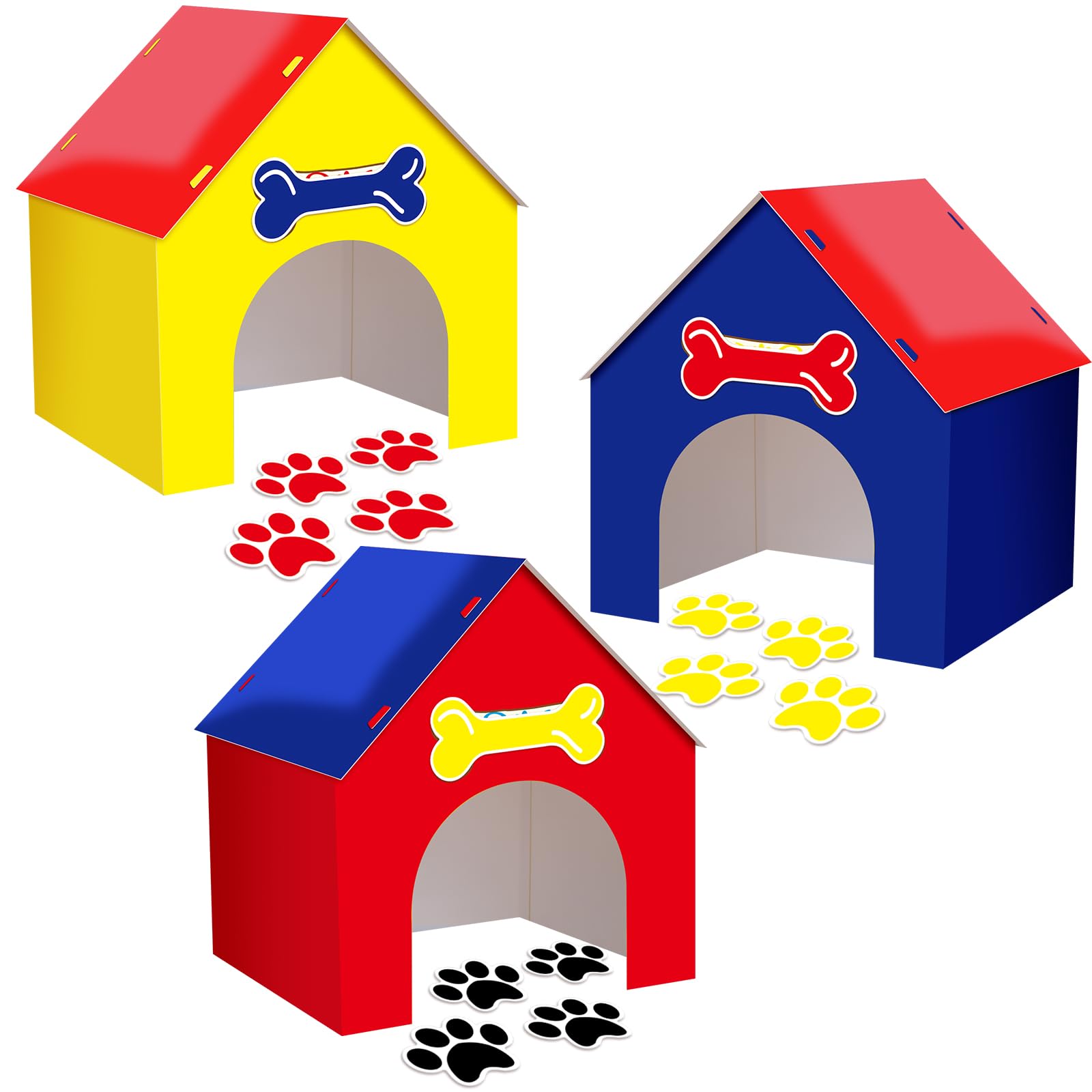 Gilprop 3 Set Dog Paw Birthday Party Decorations Red Yellow Blue House with Bone and Paw Sticker for Dog Party Supplies Puppy Ph