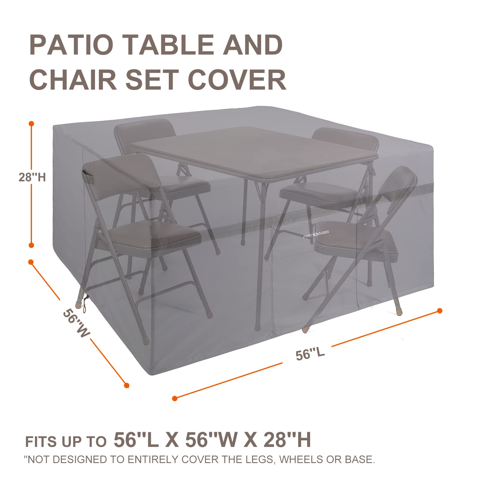 Grey 56Inch Outdoor Square Table & Chairs Cover Waterproof Anti-Fading Patio Square Table Cover 28'' Hight