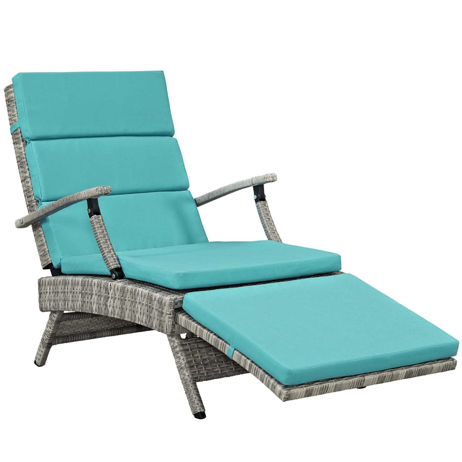 Modway Envisage Outdoor Patio Wicker Rattan Chaise Lounge In Light Gray Turquoise