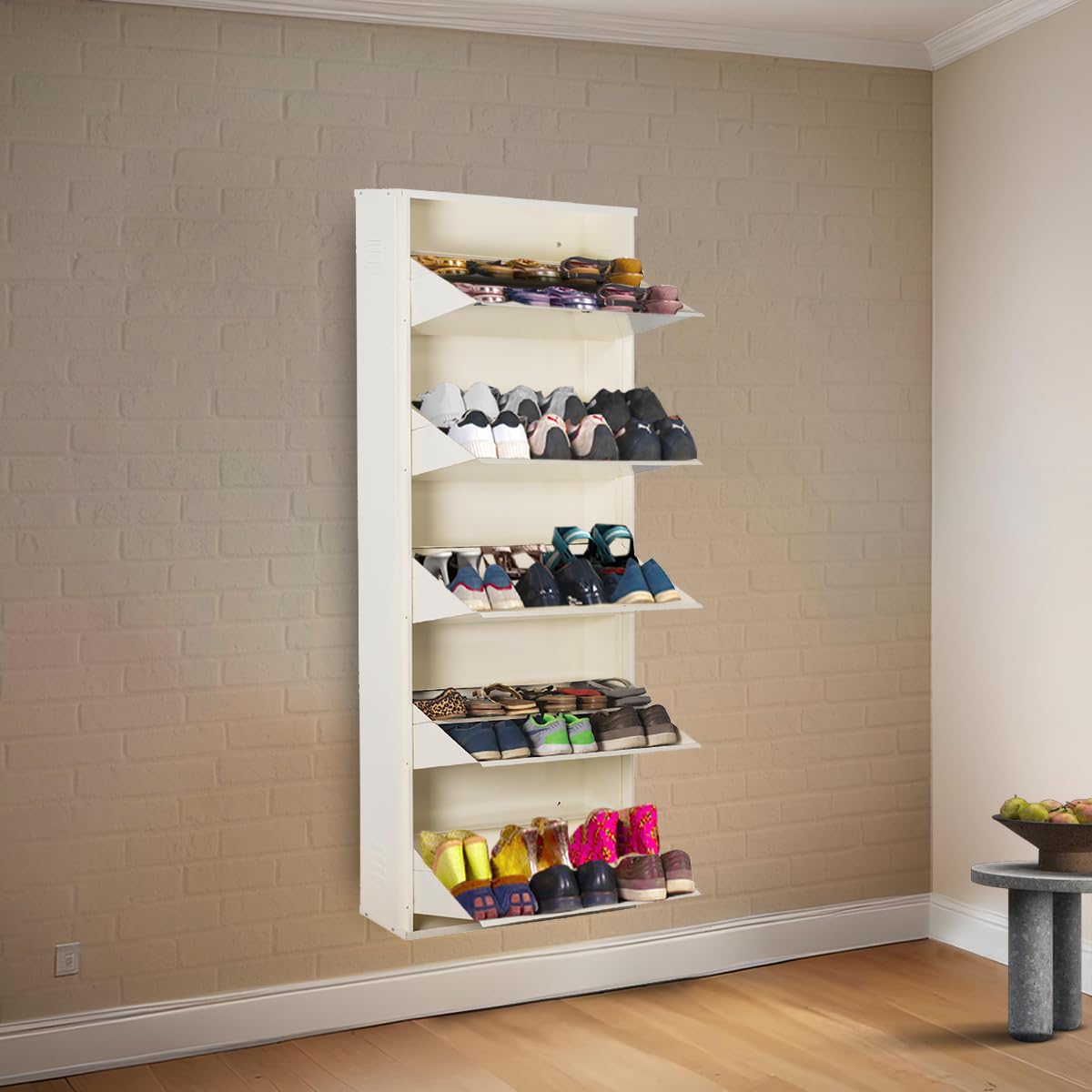 Delite Kom 24 Wide, 10 Shelf Metal Shoe Rack Wall Mounted For Home With Central Lock | Holds Upto 30 Shoes Or 50 Slippers Pair 