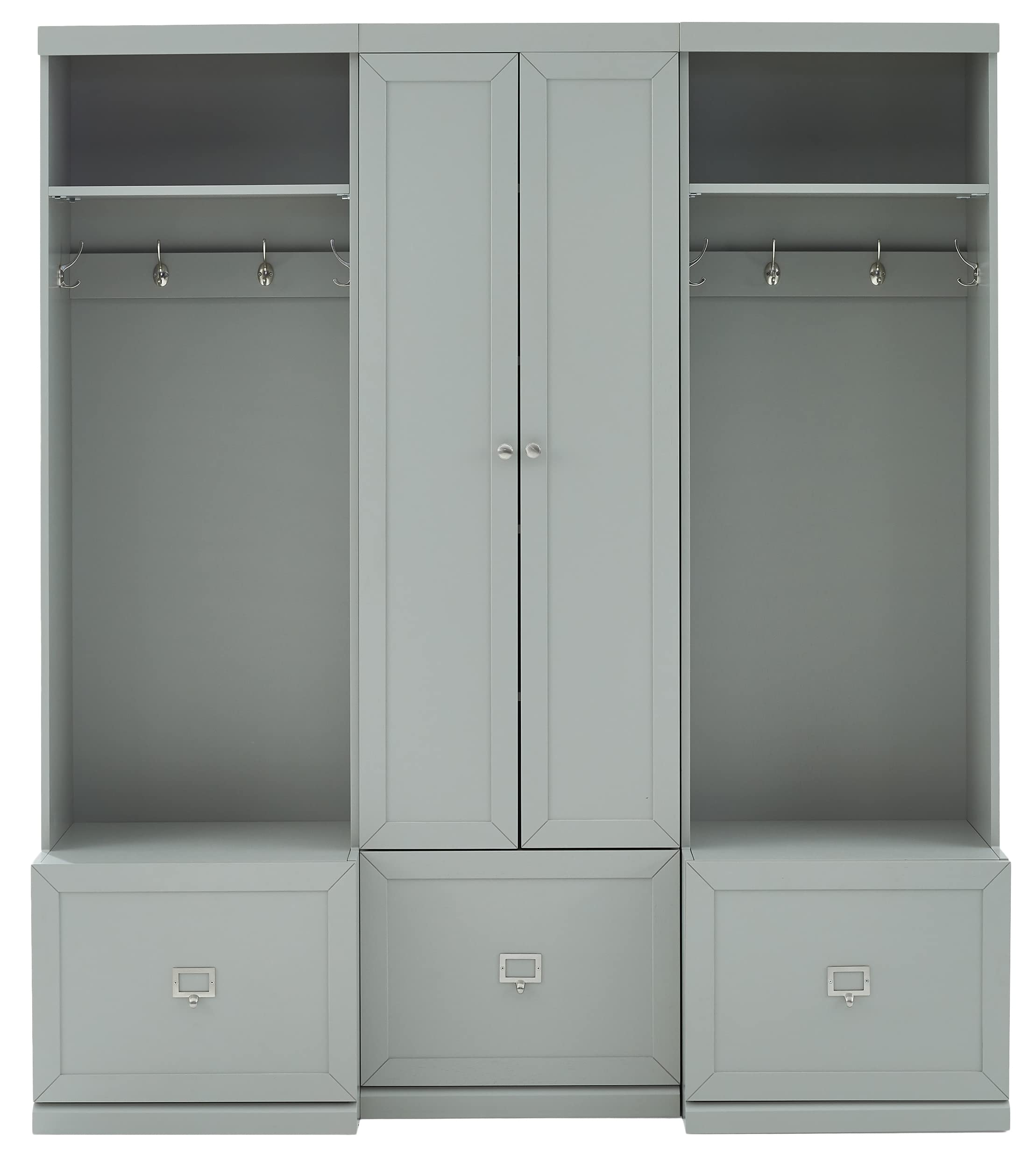 Crosley Furniture Harper 3-Piece Hall Tree and Storage Cabinet Set with Entryway Bench and Hooks for Hanging, Gray