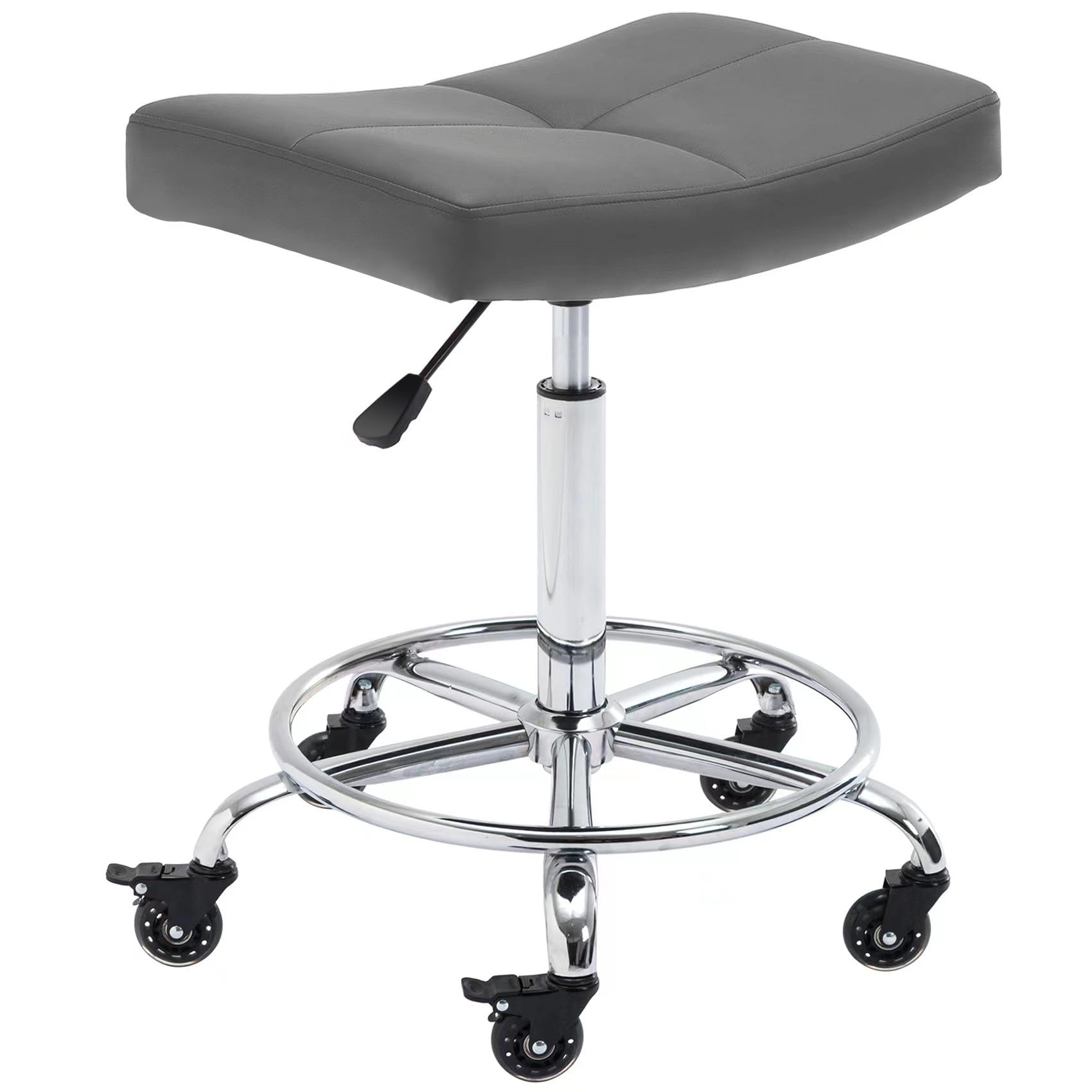 CoVibrant Wide Rolling Stool with Locking Wheels Footrest Adjustable Height Swivel for Salon Kitchen (Gray, 24'-31')